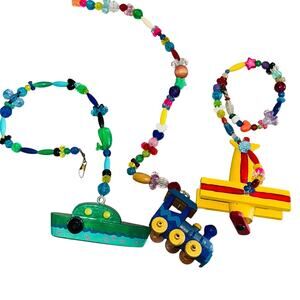 3 Strand Handmade Beaded String Airplane Train Boat Mobile Toran Hanging Art
